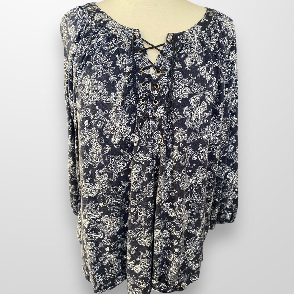 Chaps Woman's Size XXL Shirt Top Peasant‎ Blue 3/4 Sleeve Lightweight Casual